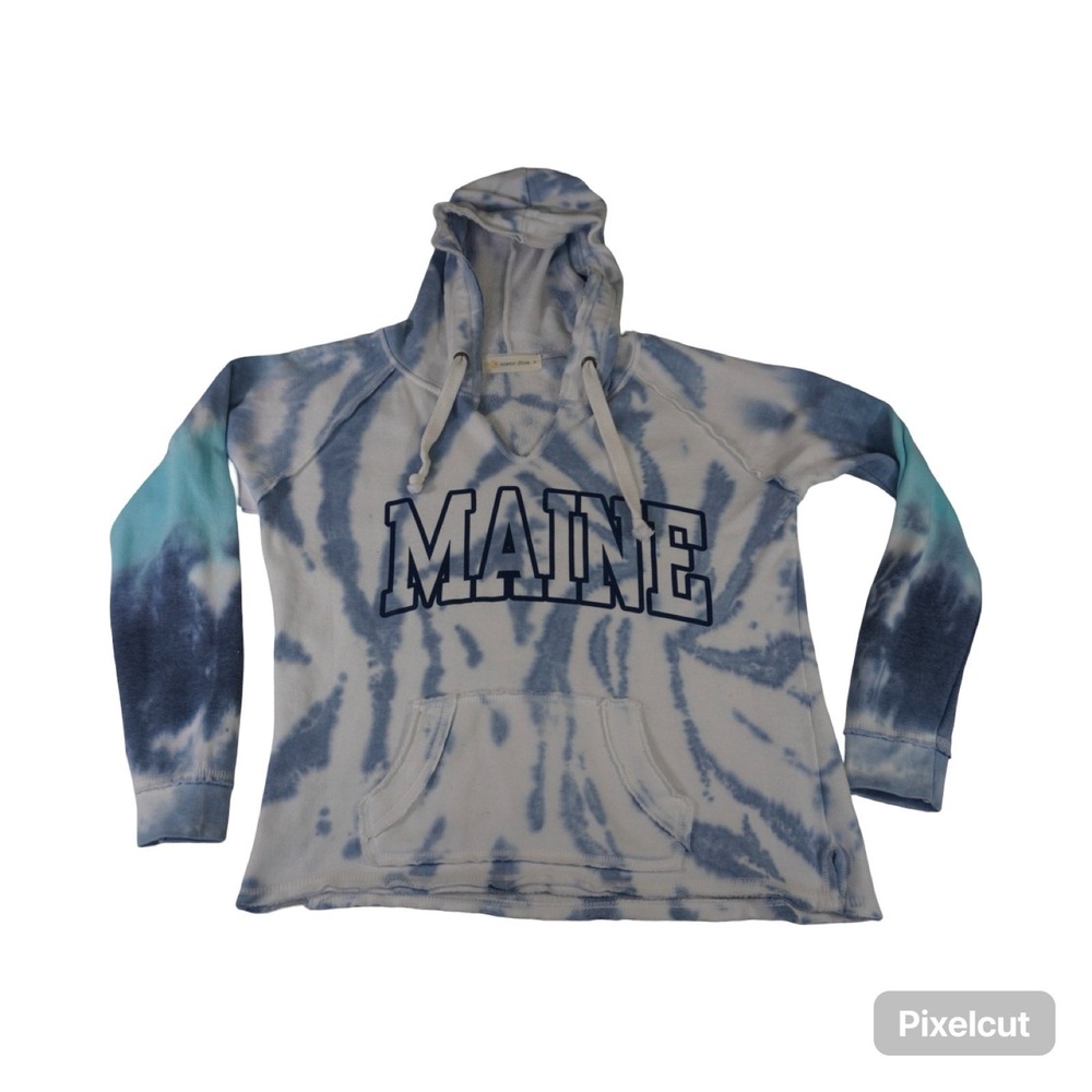 Ocean Drive Hoodie Women Small Multicolor Tie Dye Maine Graphic Print Drawstring